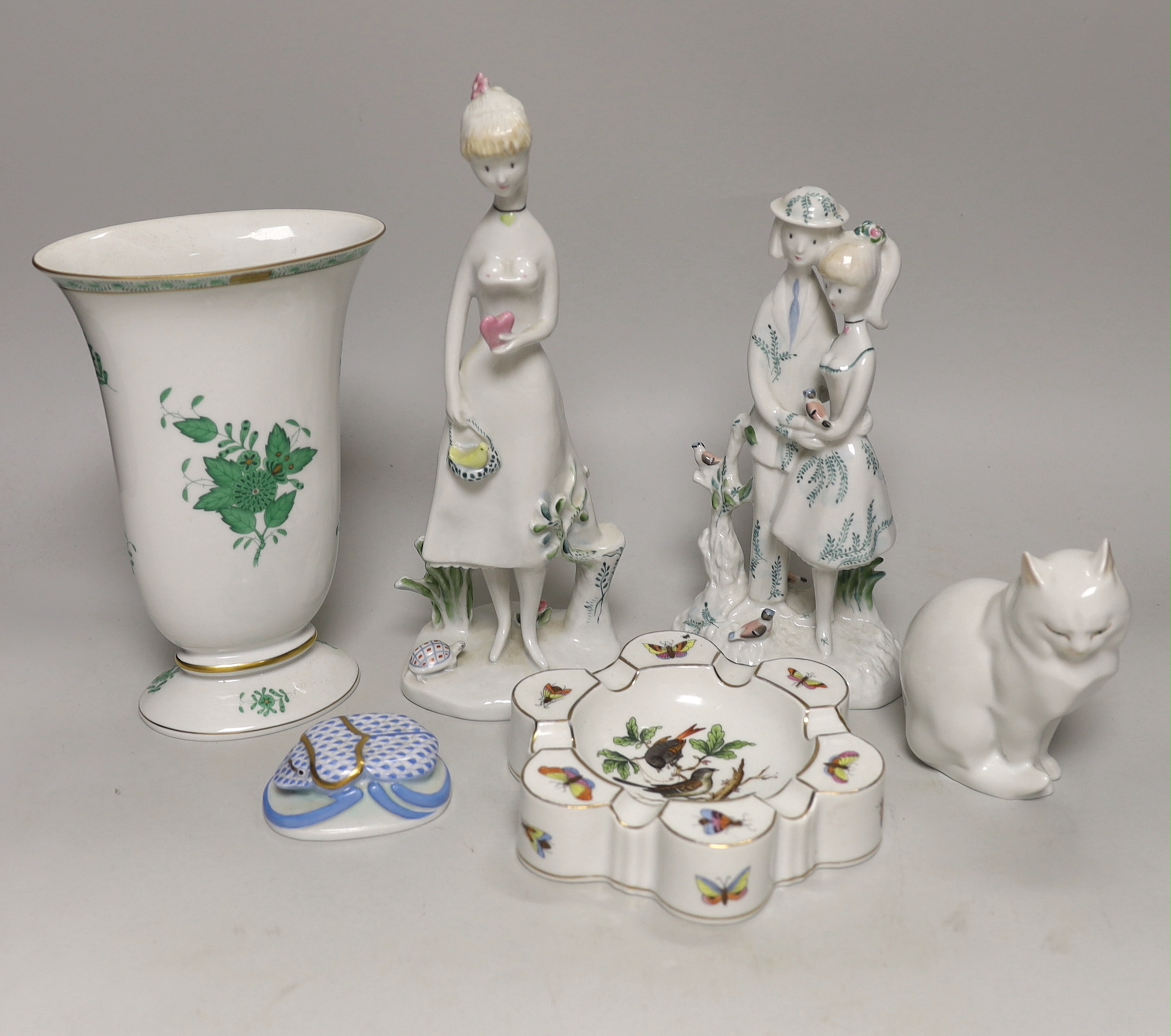 Four pieces of Herend and two Rosenthal porcelain figures (6) tallest 27cm